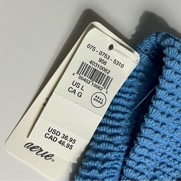 AERIE • NWT Shimmery Crinkle Lace Up Scoop Bikini Top “Blue Spark” - Picture 13 of 15